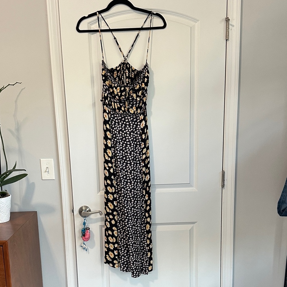 Free People Black and Cream Floral Maxi Dress